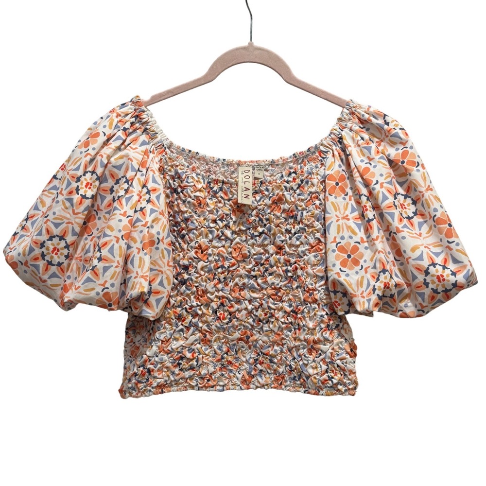 Dolan Left Coast Collection Smocked Top Womens M Multicolor Floral Puff Sleeve